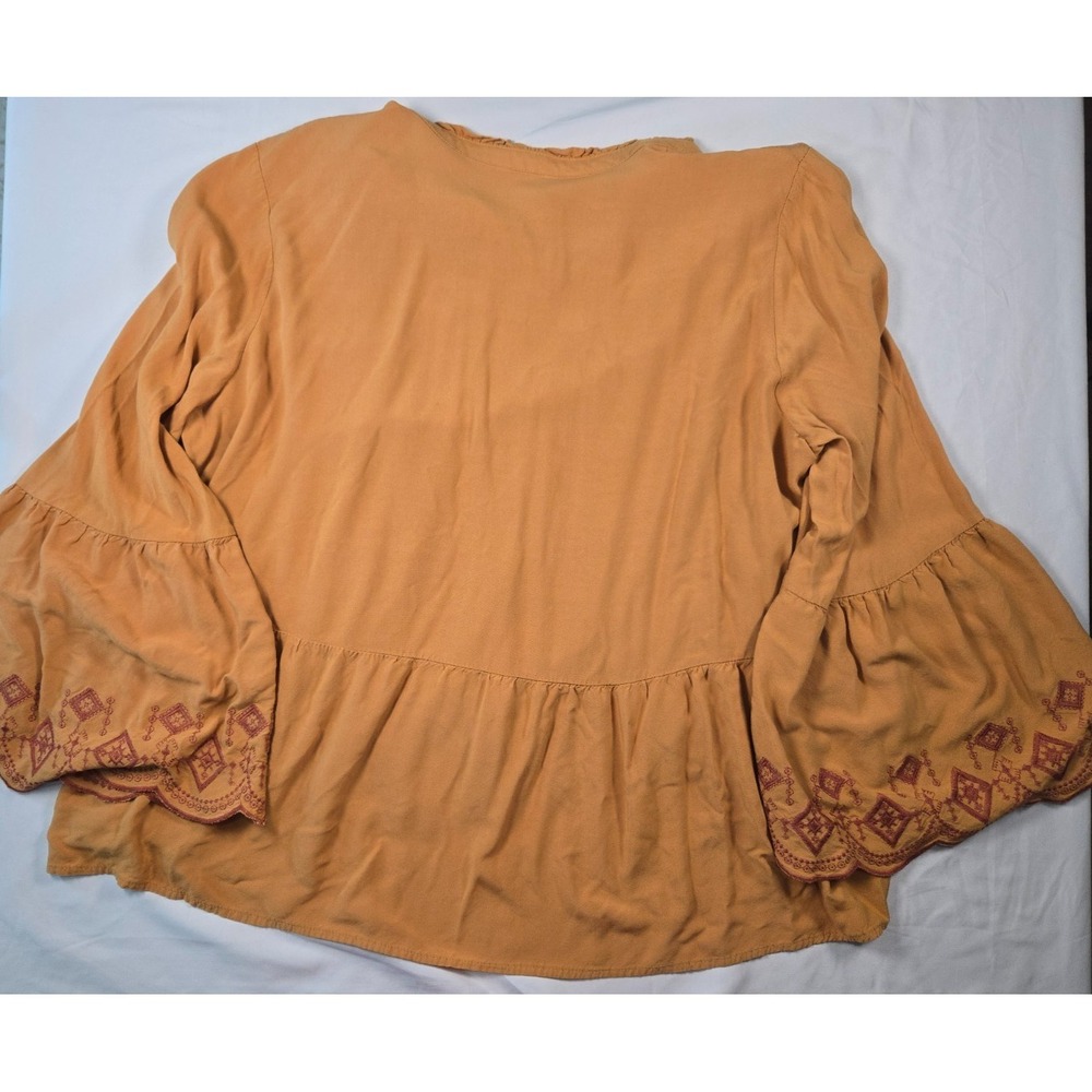 Spiced Orange Boho Embroidered Bell Sleeve Peasant Top Sz 26/28 Floral Hippie - Picture 7 of 15